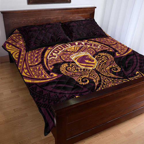 Personalized Brisbane Broncos Quilt Bed Set Polynesian Tribal Pattern Style