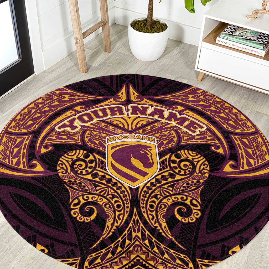 Personalized Brisbane Broncos Round Carpet Polynesian Tribal Pattern Style
