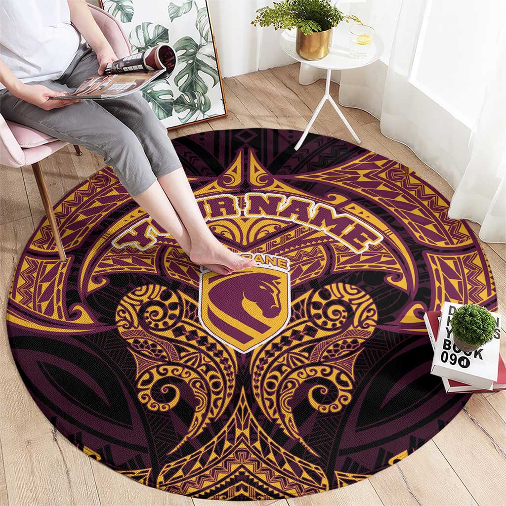 Personalized Brisbane Broncos Round Carpet Polynesian Tribal Pattern Style