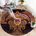 Personalized Brisbane Broncos Round Carpet Polynesian Tribal Pattern Style