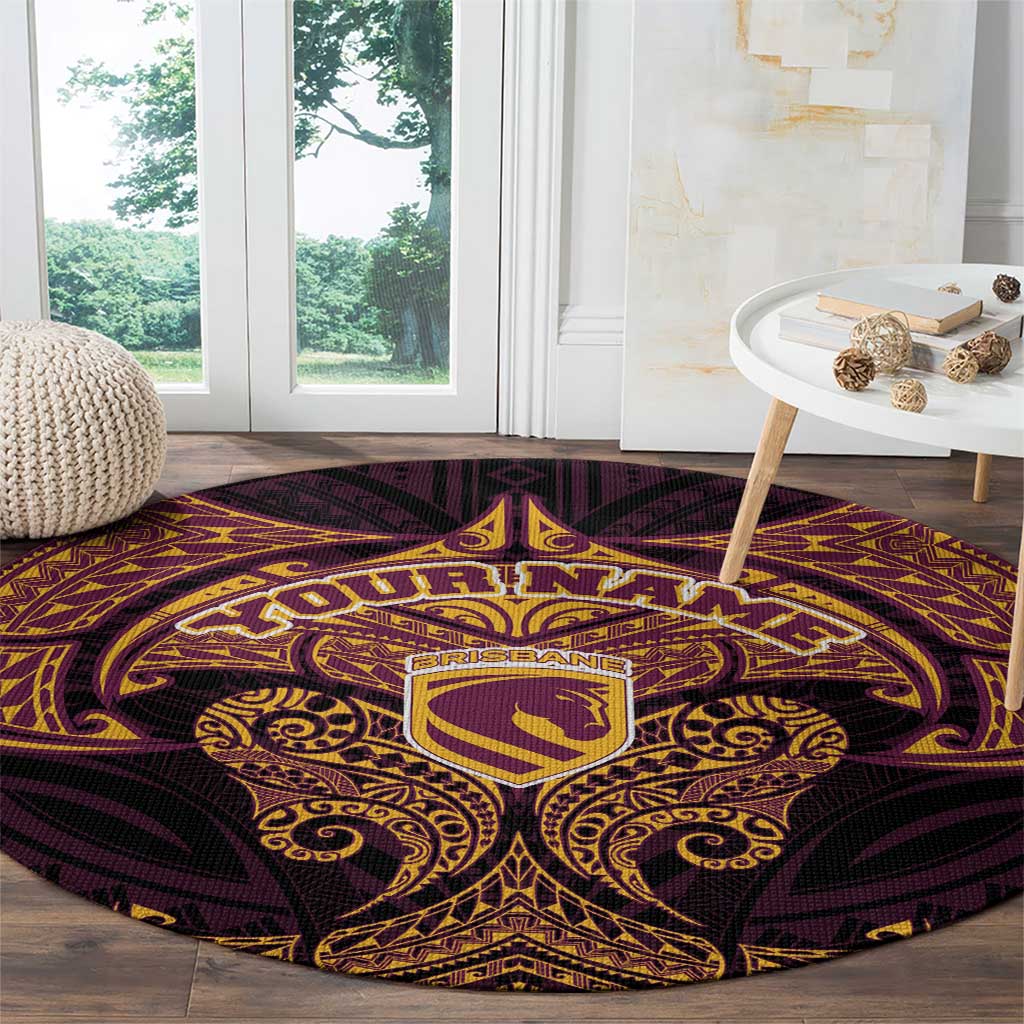 Personalized Brisbane Broncos Round Carpet Polynesian Tribal Pattern Style