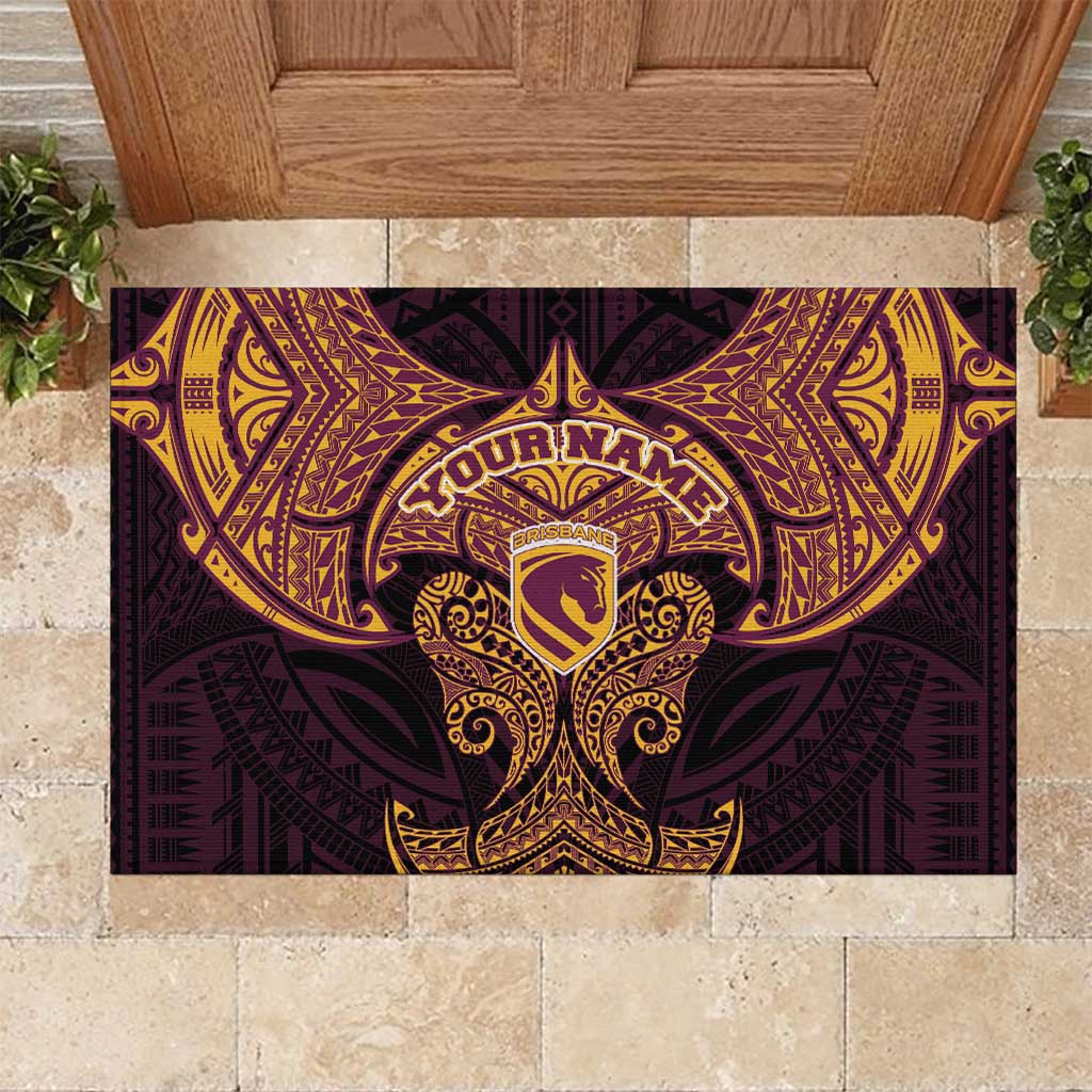 Personalized Brisbane Broncos Rubber Doormat Polynesian Tribal Pattern Style