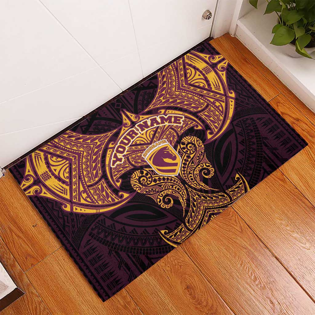 Personalized Brisbane Broncos Rubber Doormat Polynesian Tribal Pattern Style