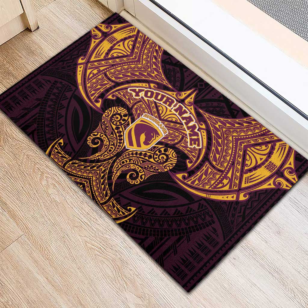 Personalized Brisbane Broncos Rubber Doormat Polynesian Tribal Pattern Style
