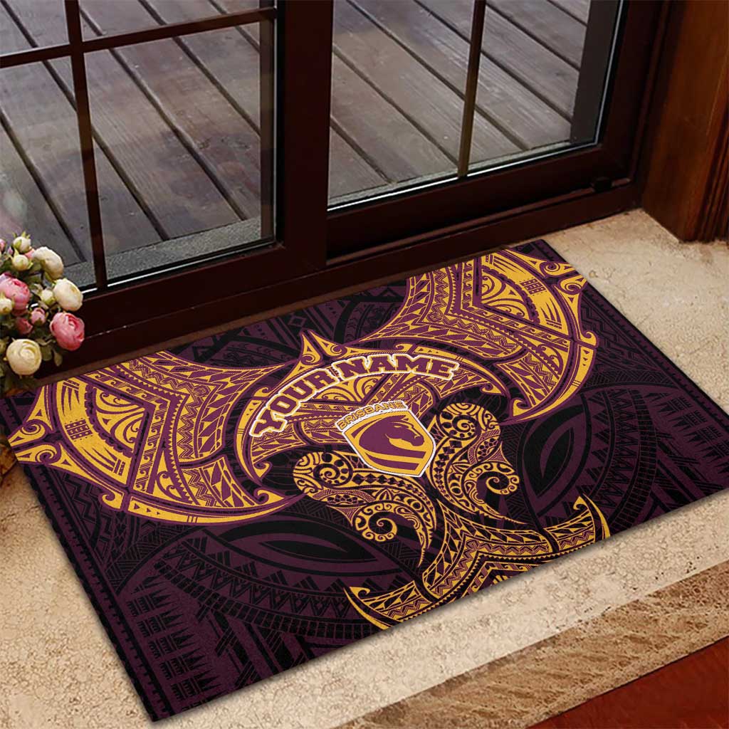 Personalized Brisbane Broncos Rubber Doormat Polynesian Tribal Pattern Style