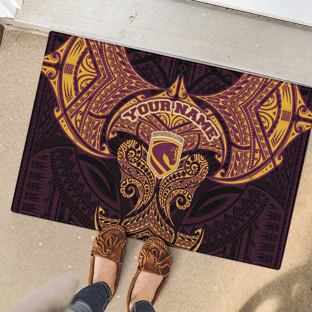 Personalized Brisbane Broncos Rubber Doormat Polynesian Tribal Pattern Style