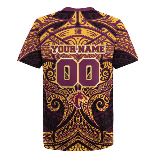 Personalized Brisbane Broncos Rugby Jersey Polynesian Tribal Pattern Style