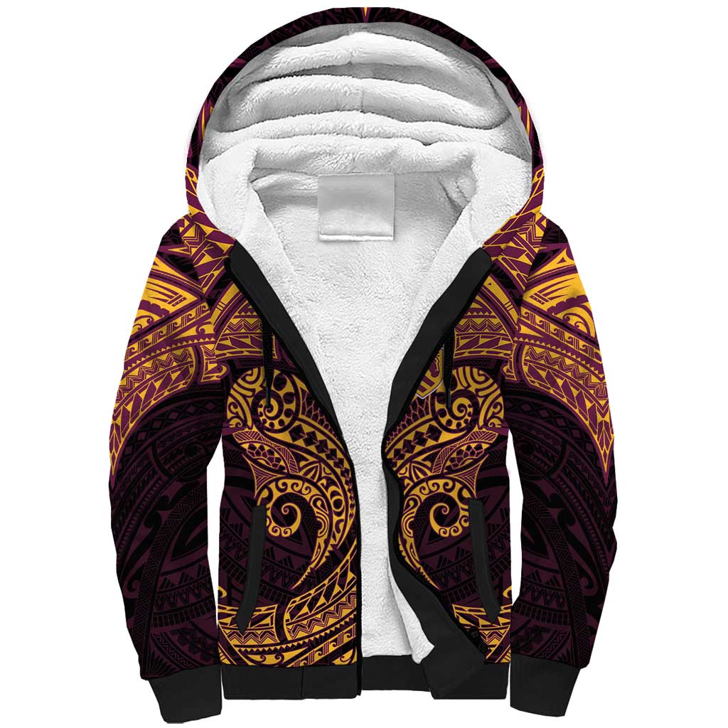 Personalized Brisbane Broncos Sherpa Hoodie Polynesian Tribal Pattern Style