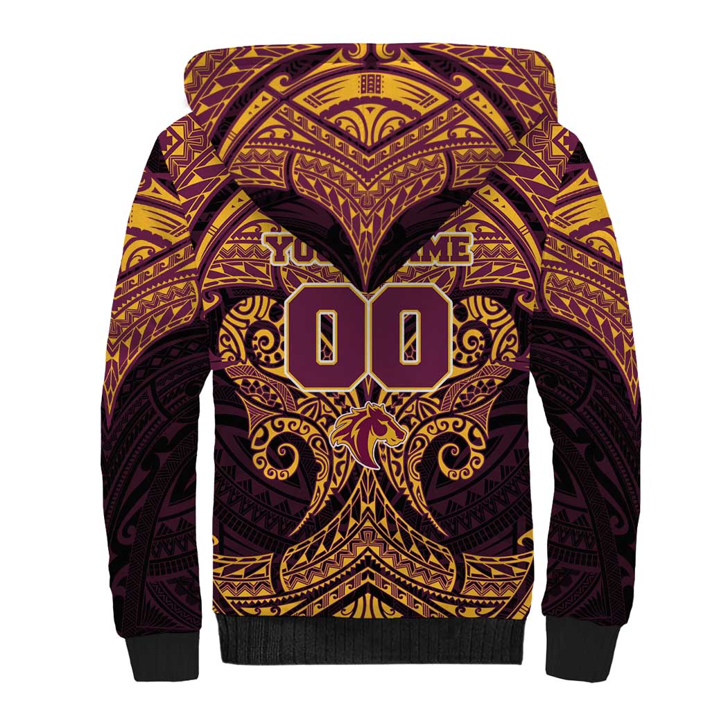 Personalized Brisbane Broncos Sherpa Hoodie Polynesian Tribal Pattern Style