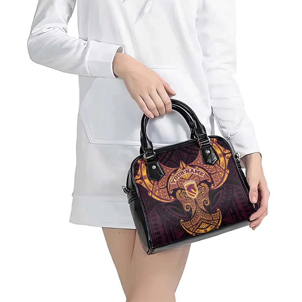 Personalized Brisbane Broncos Shoulder Handbag Polynesian Tribal Pattern Style