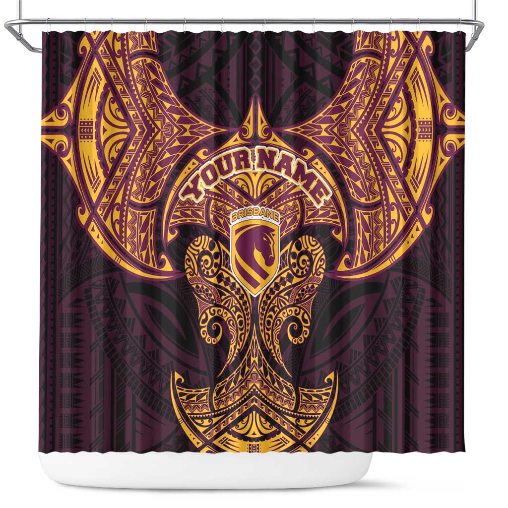 Personalized Brisbane Broncos Shower Curtain Polynesian Tribal Pattern Style