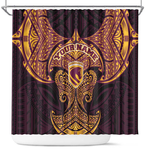Personalized Brisbane Broncos Shower Curtain Polynesian Tribal Pattern Style