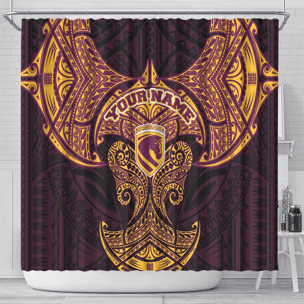Personalized Brisbane Broncos Shower Curtain Polynesian Tribal Pattern Style
