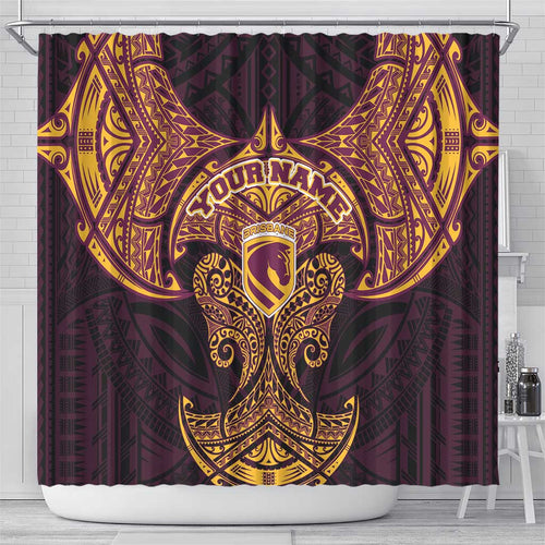 Personalized Brisbane Broncos Shower Curtain Polynesian Tribal Pattern Style