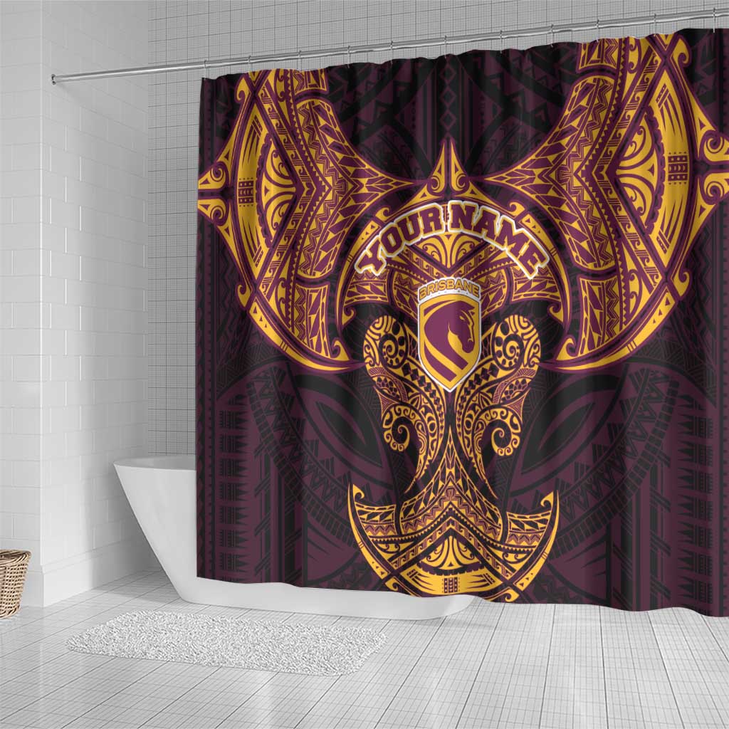 Personalized Brisbane Broncos Shower Curtain Polynesian Tribal Pattern Style