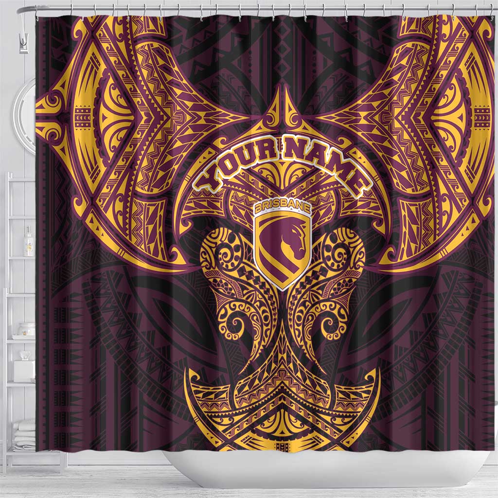 Personalized Brisbane Broncos Shower Curtain Polynesian Tribal Pattern Style