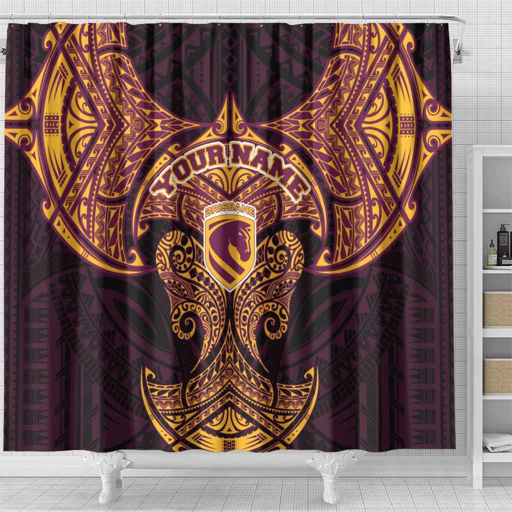 Personalized Brisbane Broncos Shower Curtain Polynesian Tribal Pattern Style