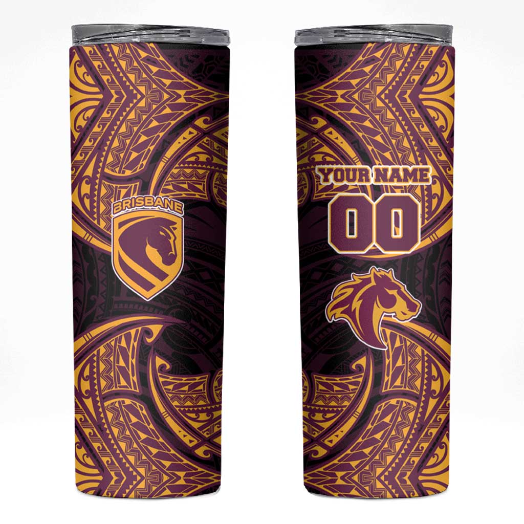 Personalized Brisbane Broncos Skinny Tumbler Polynesian Tribal Pattern Style