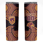 Personalized Brisbane Broncos Skinny Tumbler Polynesian Tribal Pattern Style