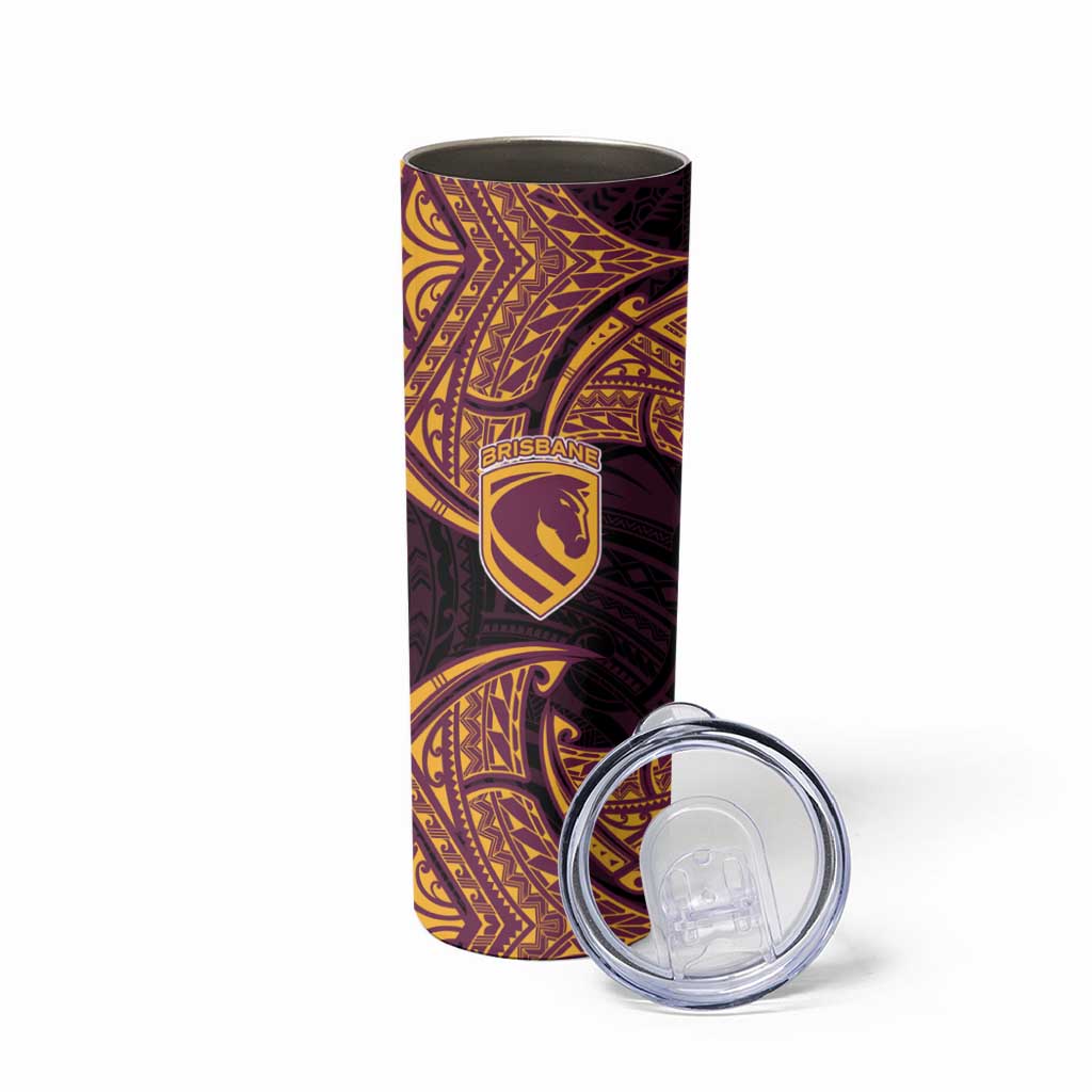 Personalized Brisbane Broncos Skinny Tumbler Polynesian Tribal Pattern Style