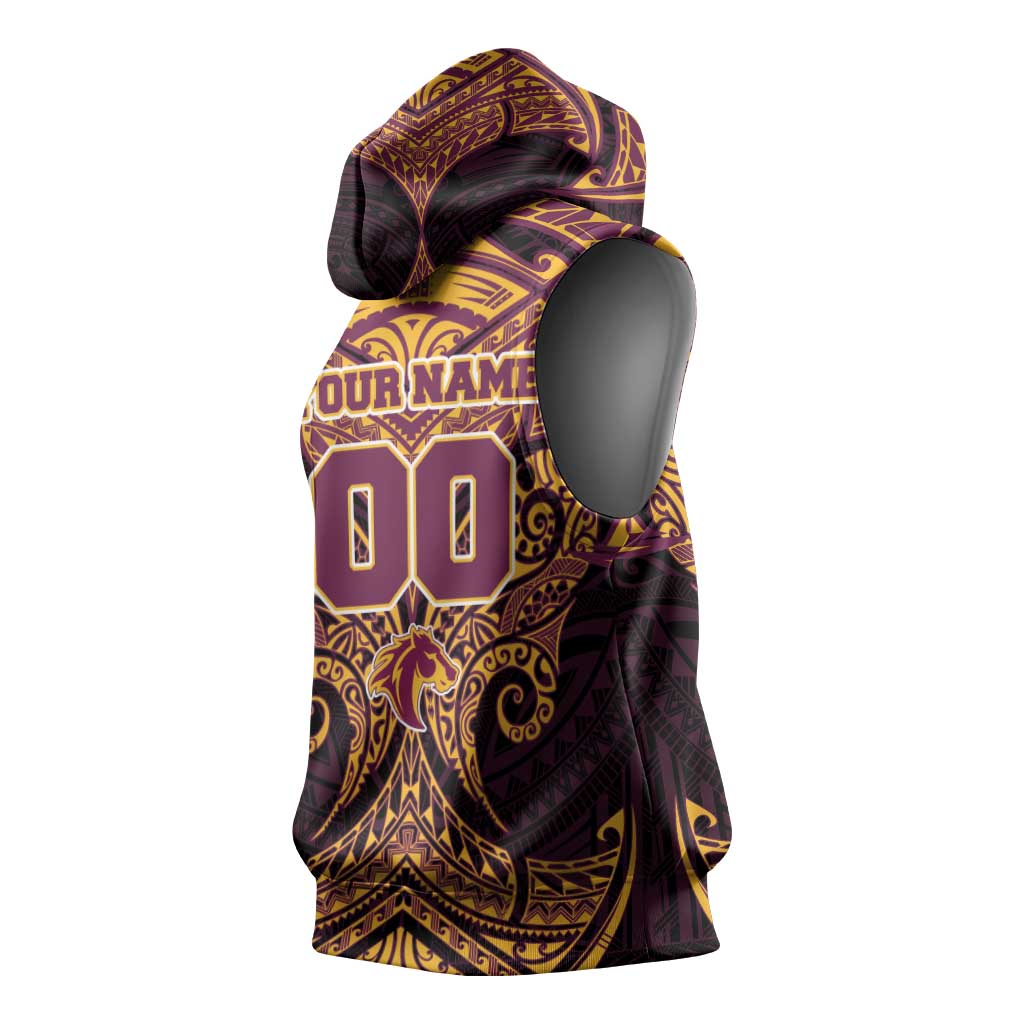 Personalized Brisbane Broncos Sleeveless Hoodie Polynesian Tribal Pattern Style