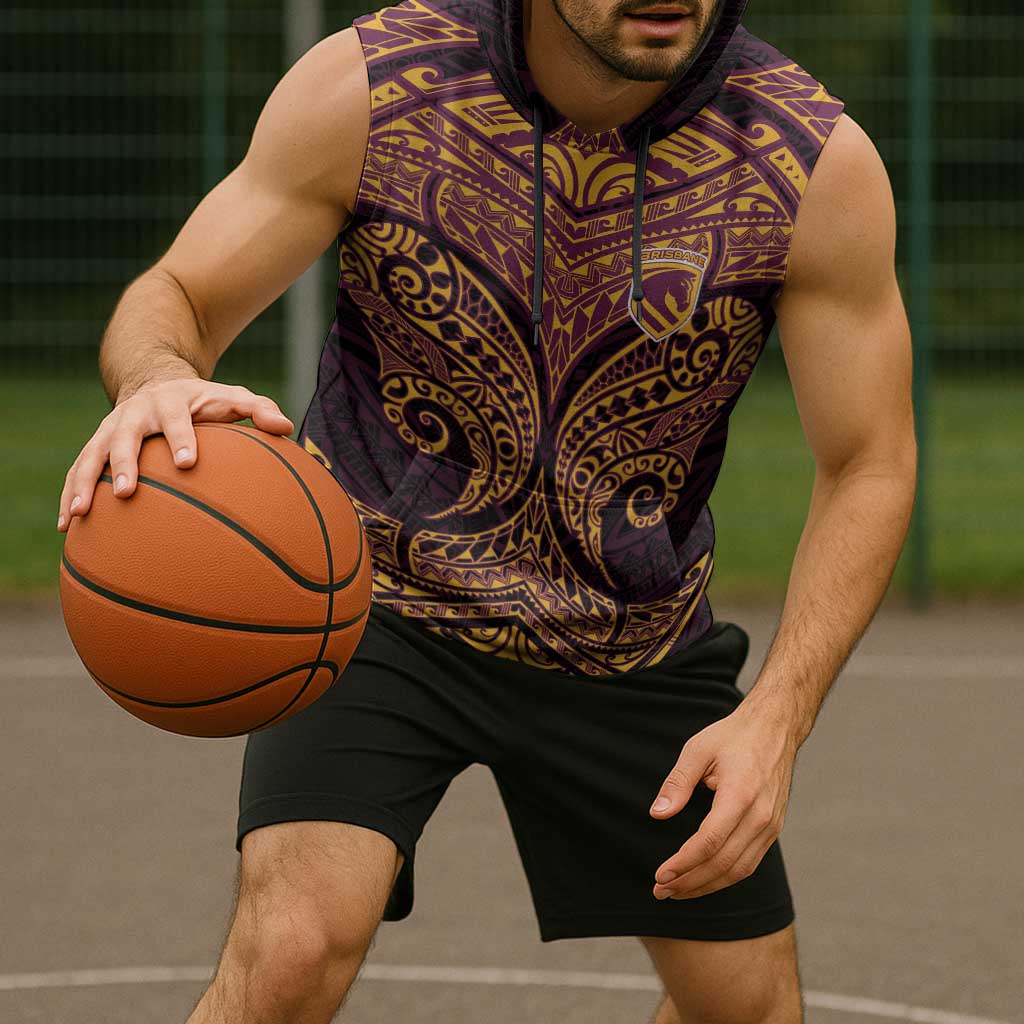 Personalized Brisbane Broncos Sleeveless Hoodie Polynesian Tribal Pattern Style