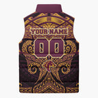 Personalized Brisbane Broncos Sleeveless Puffer Jacket Polynesian Tribal Pattern Style