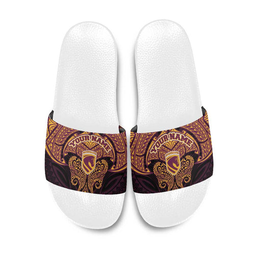 Personalized Brisbane Broncos Slide Sandals Polynesian Tribal Pattern Style