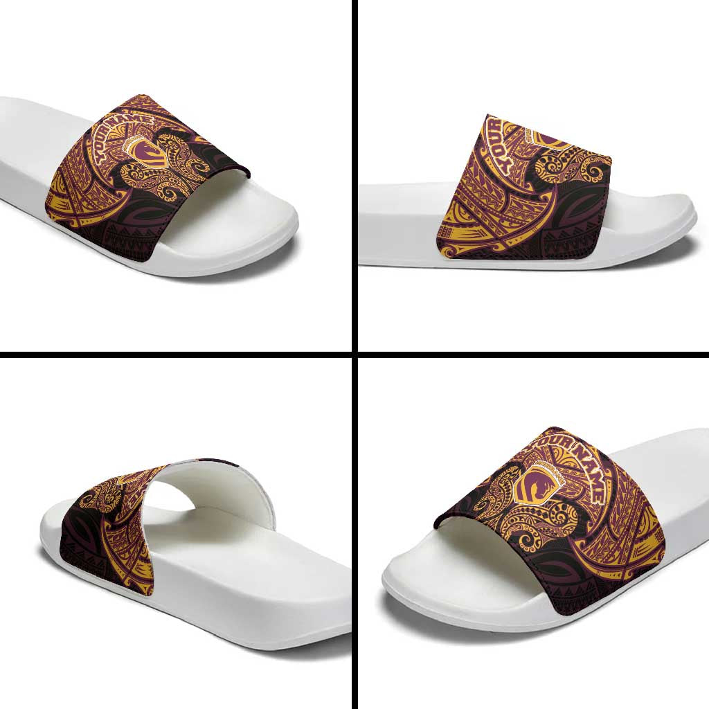 Personalized Brisbane Broncos Slide Sandals Polynesian Tribal Pattern Style