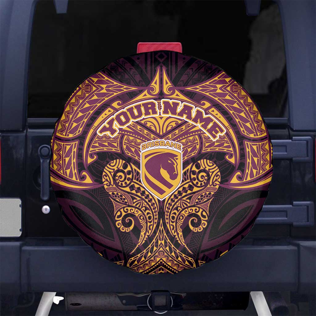 Personalized Brisbane Broncos Spare Tire Cover Polynesian Tribal Pattern Style