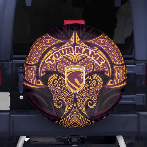 Personalized Brisbane Broncos Spare Tire Cover Polynesian Tribal Pattern Style