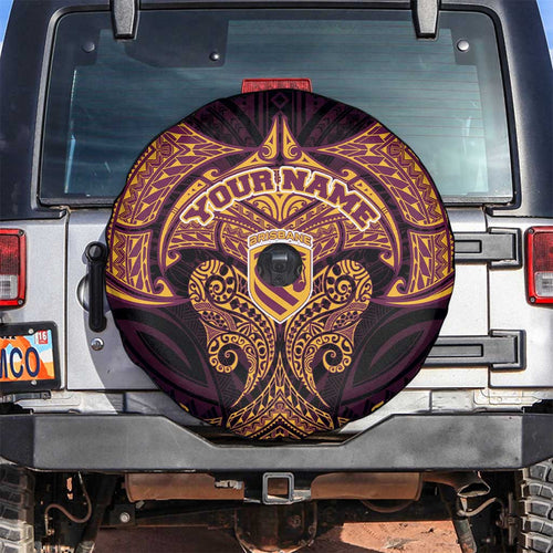 Personalized Brisbane Broncos Spare Tire Cover Polynesian Tribal Pattern Style