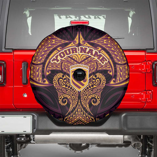 Personalized Brisbane Broncos Spare Tire Cover Polynesian Tribal Pattern Style
