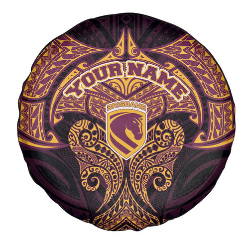 Personalized Brisbane Broncos Spare Tire Cover Polynesian Tribal Pattern Style