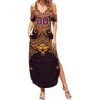 Personalized Brisbane Broncos Summer Maxi Dress Polynesian Tribal Pattern Style