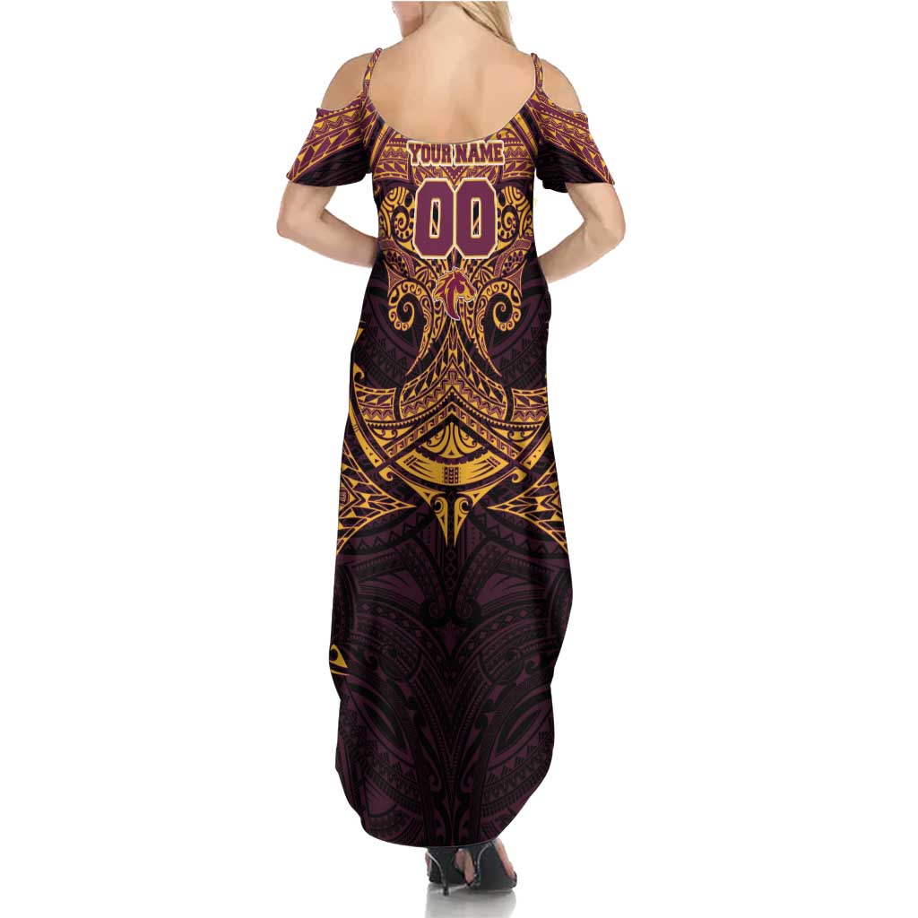 Personalized Brisbane Broncos Summer Maxi Dress Polynesian Tribal Pattern Style