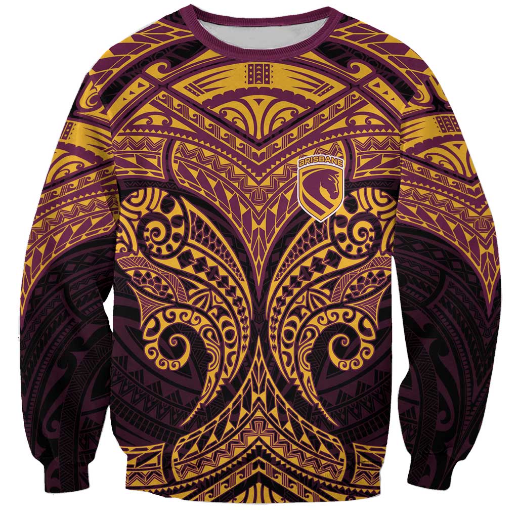 Personalized Brisbane Broncos Sweatshirt Polynesian Tribal Pattern Style