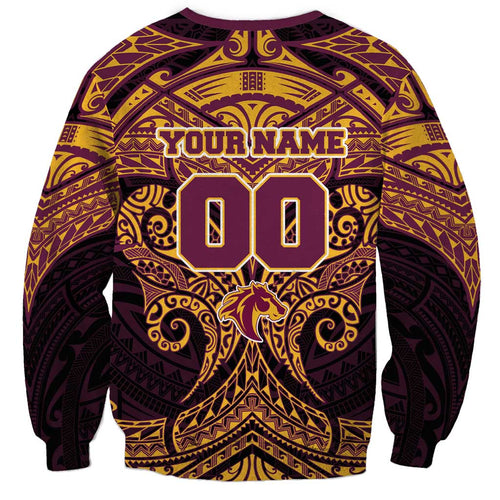 Personalized Brisbane Broncos Sweatshirt Polynesian Tribal Pattern Style