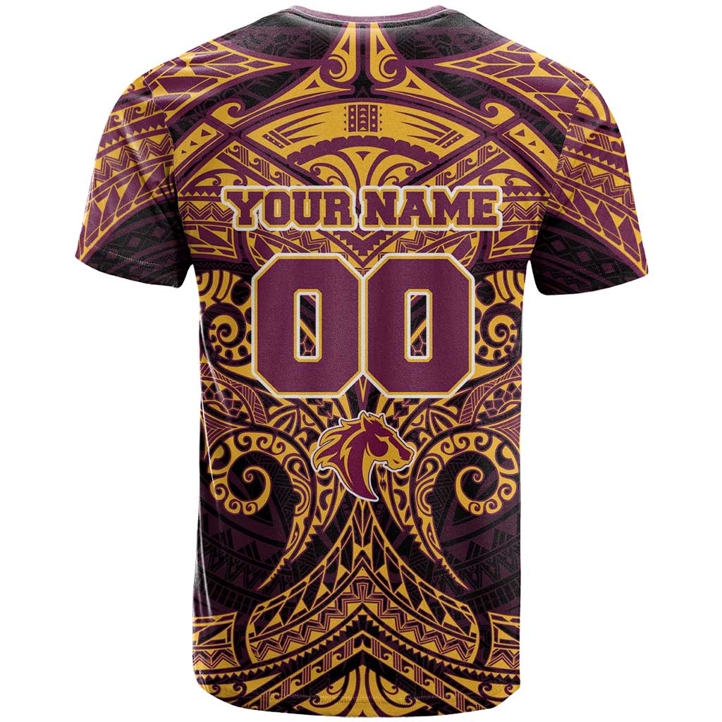 Personalized Brisbane Broncos T Shirt Polynesian Tribal Pattern Style