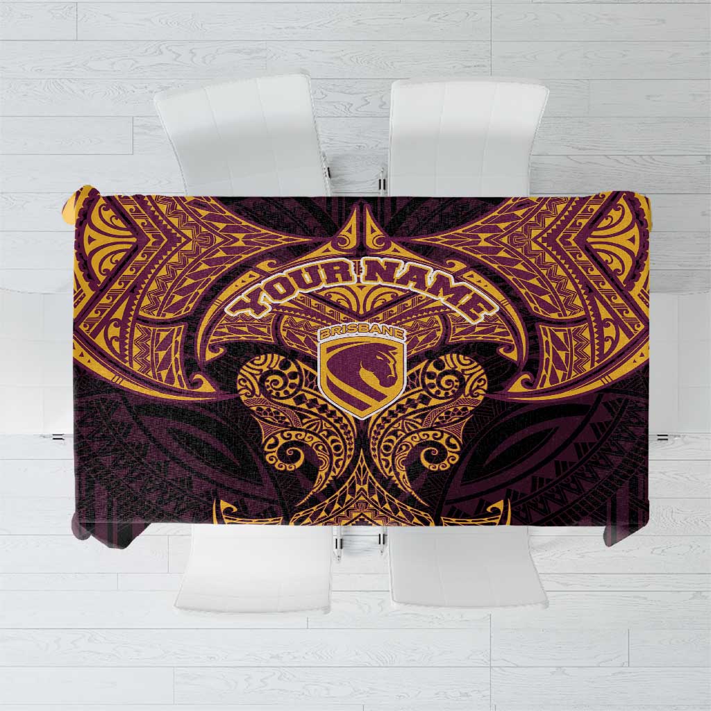 Personalized Brisbane Broncos Tablecloth Polynesian Tribal Pattern Style