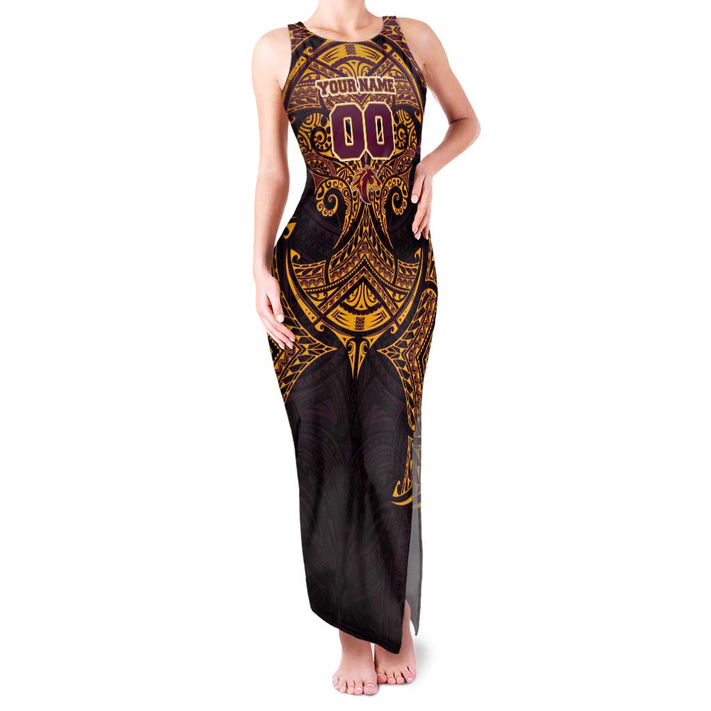 Personalized Brisbane Broncos Tank Maxi Dress Polynesian Tribal Pattern Style