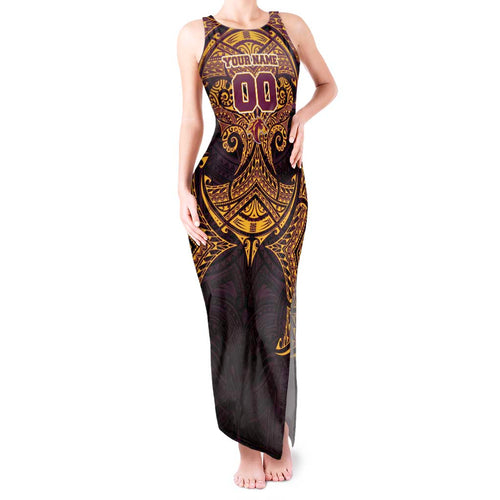 Personalized Brisbane Broncos Tank Maxi Dress Polynesian Tribal Pattern Style