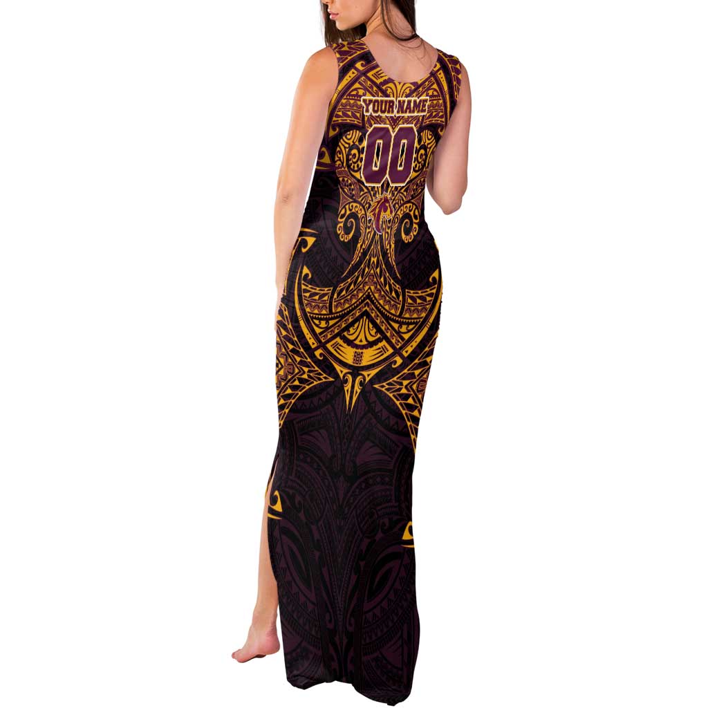 Personalized Brisbane Broncos Tank Maxi Dress Polynesian Tribal Pattern Style