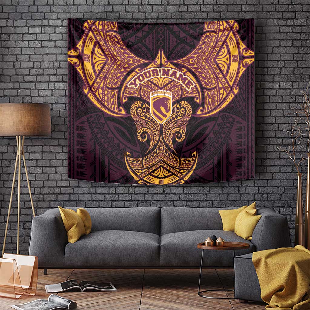 Personalized Brisbane Broncos Tapestry Polynesian Tribal Pattern Style