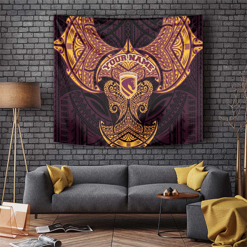 Personalized Brisbane Broncos Tapestry Polynesian Tribal Pattern Style