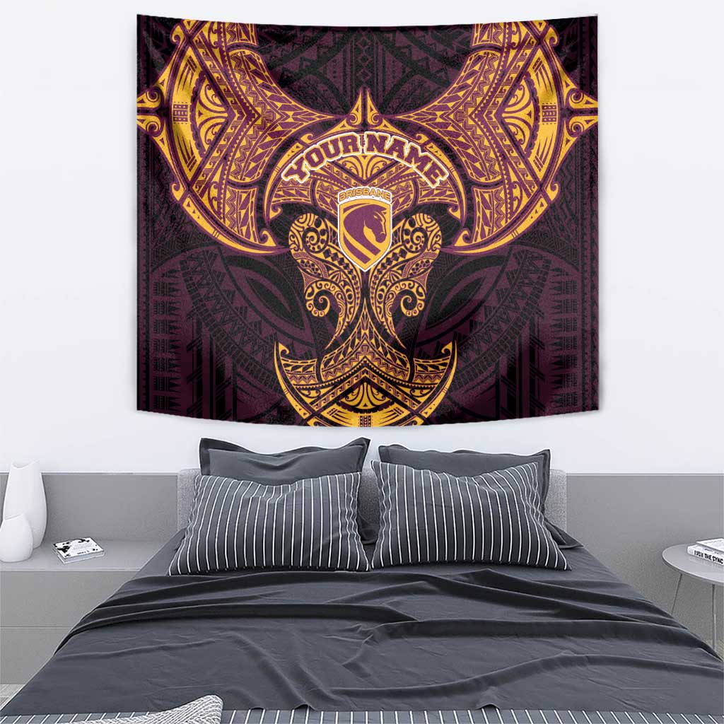 Personalized Brisbane Broncos Tapestry Polynesian Tribal Pattern Style