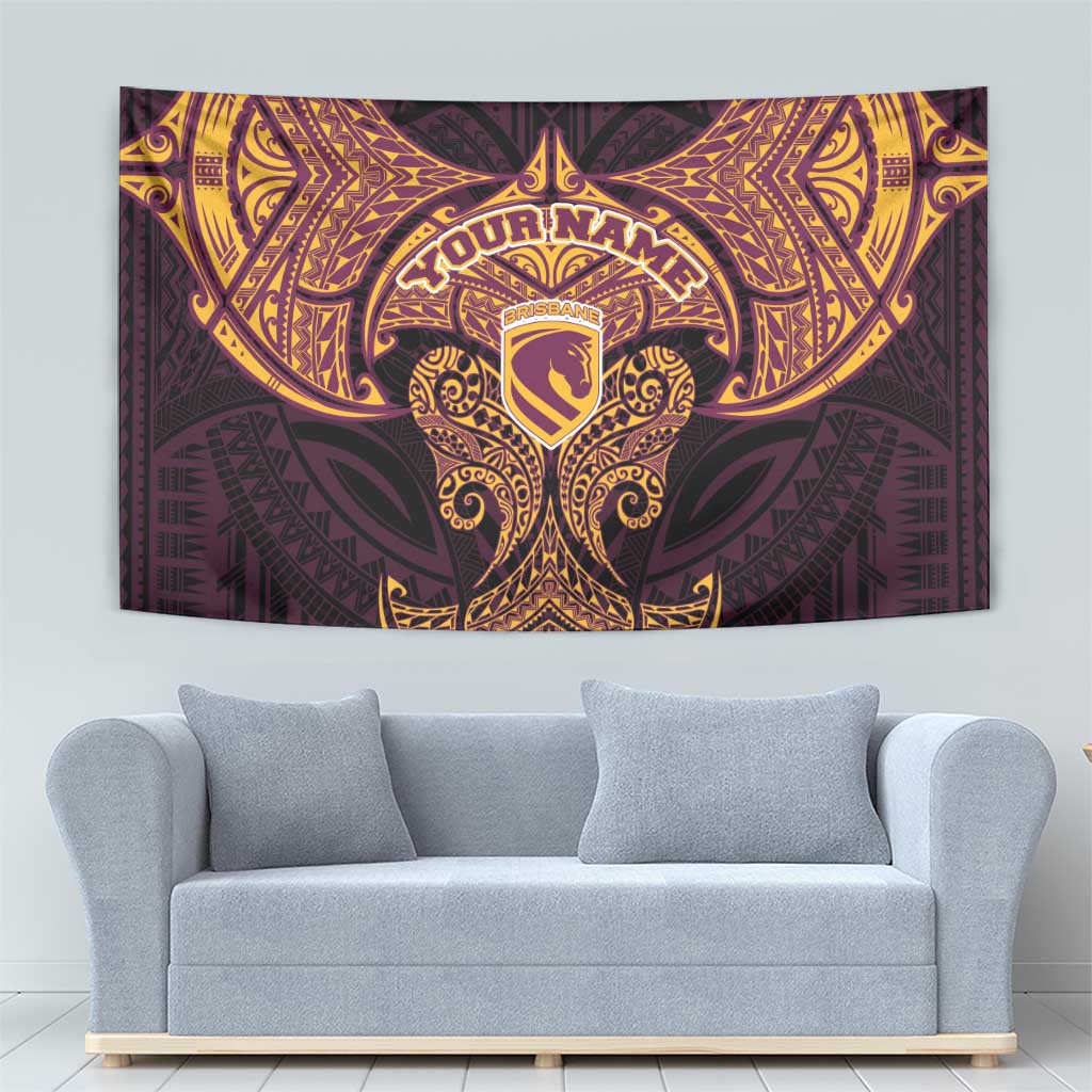 Personalized Brisbane Broncos Tapestry Polynesian Tribal Pattern Style