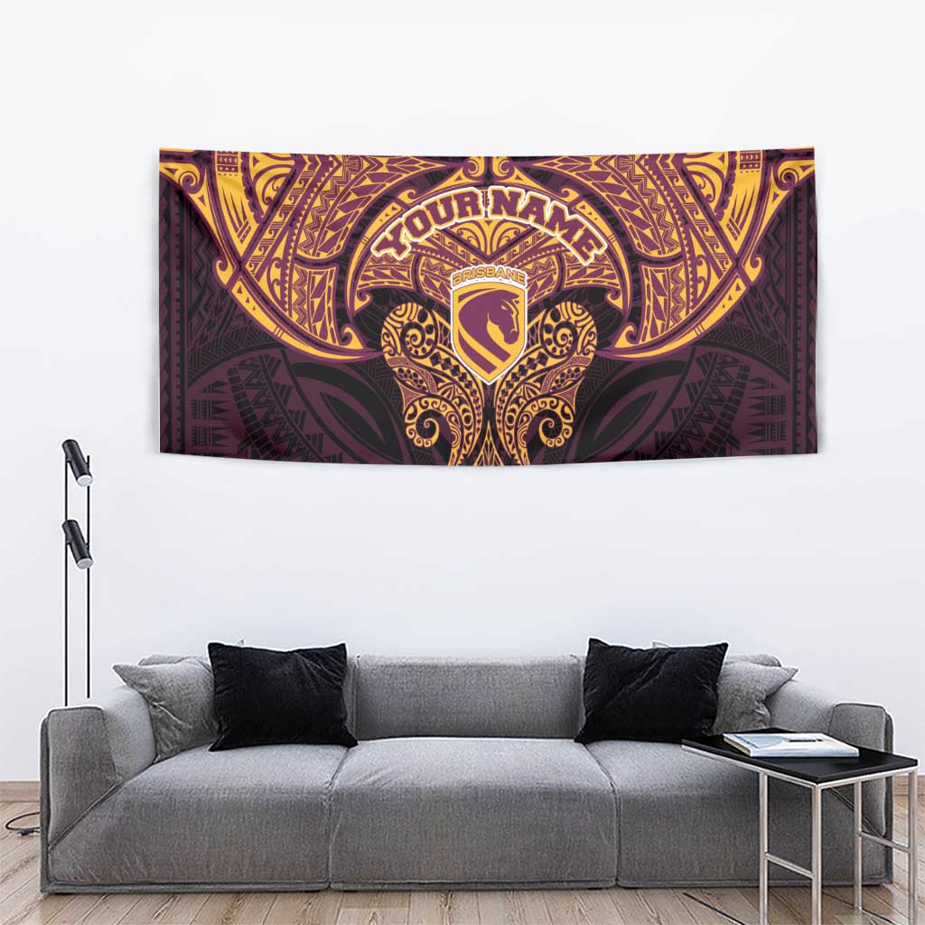Personalized Brisbane Broncos Tapestry Polynesian Tribal Pattern Style