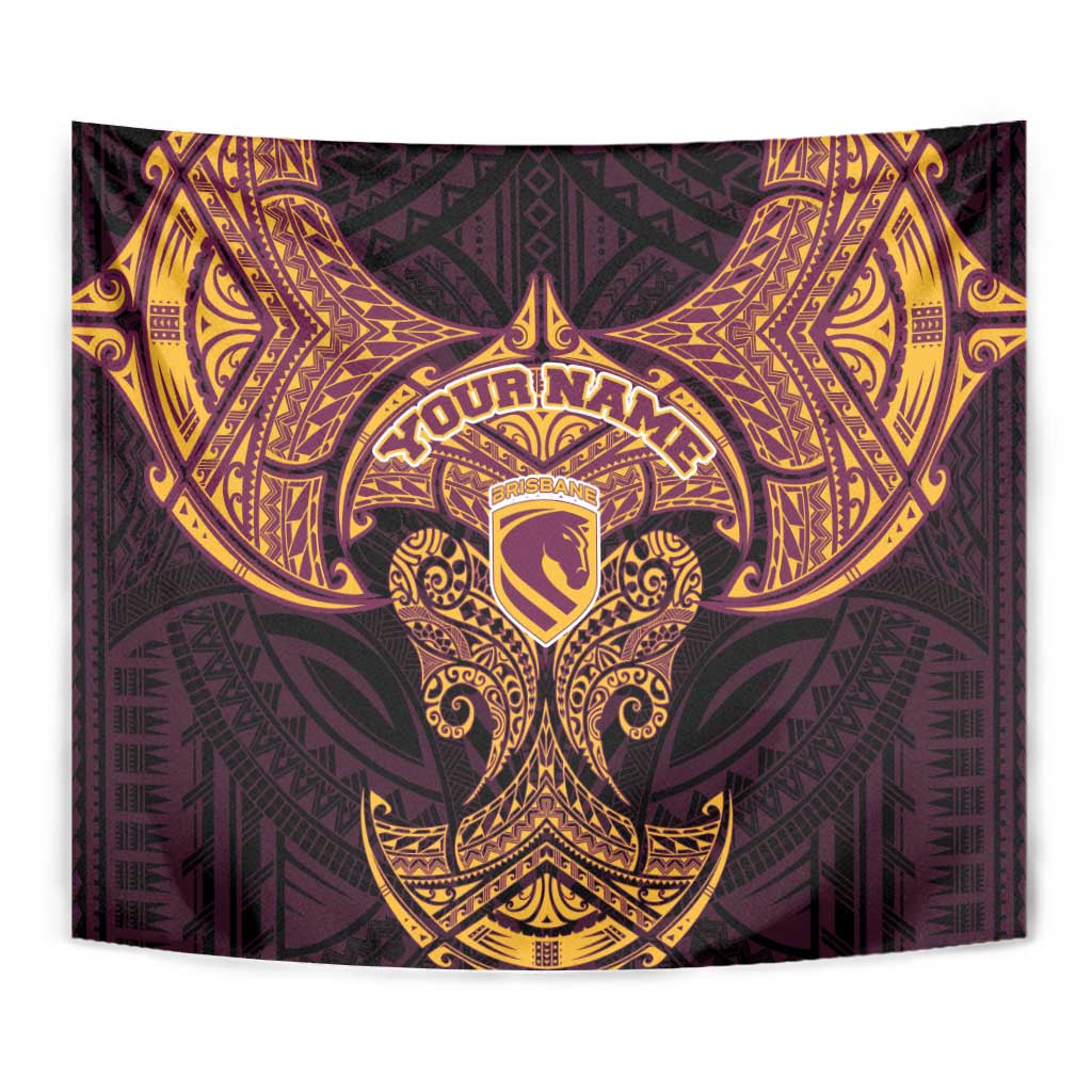 Personalized Brisbane Broncos Tapestry Polynesian Tribal Pattern Style
