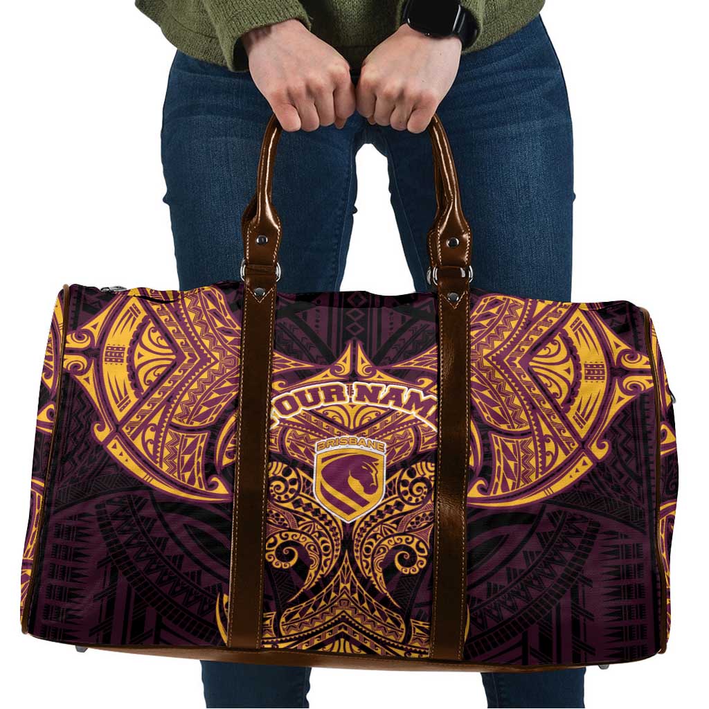 Personalized Brisbane Broncos Travel Bag Polynesian Tribal Pattern Style
